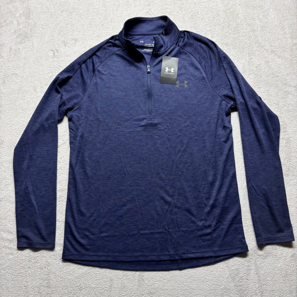 Under Armour Pullover Mens M The Tech Tee Textured 1/2 Zip Navy Blue NEW